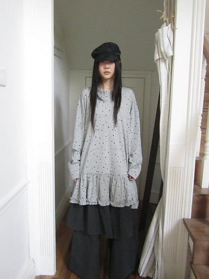 Updateang project Stars Print Lace Trim Oversized Long Sleeve Tee