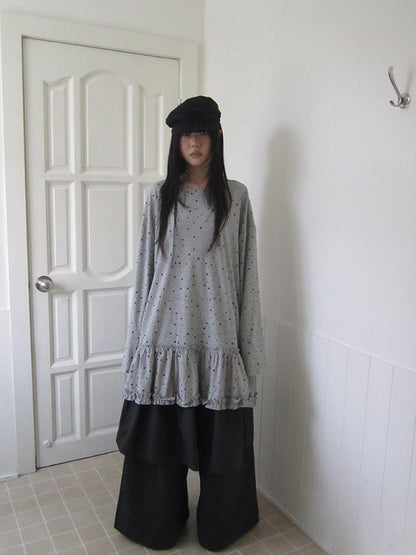 Updateang project Stars Print Lace Trim Oversized Long Sleeve Tee