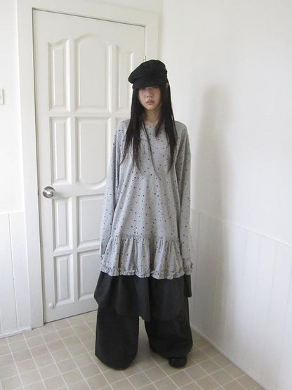Updateang project Stars Print Lace Trim Oversized Long Sleeve Tee