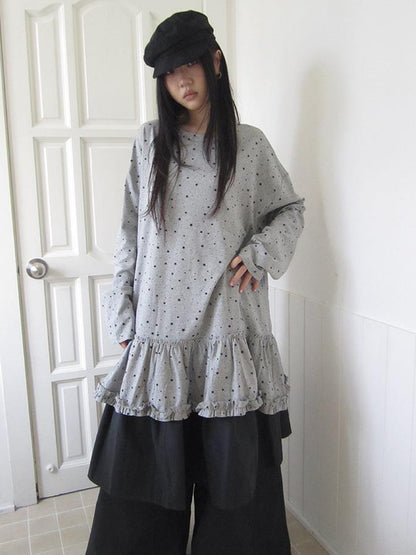 Updateang project Stars Print Lace Trim Oversized Long Sleeve Tee