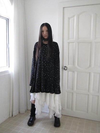 Updateang project Stars Print Lace Trim Oversized Long Sleeve Tee