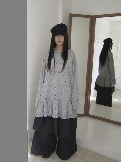 Updateang project Stars Print Lace Trim Oversized Long Sleeve Tee