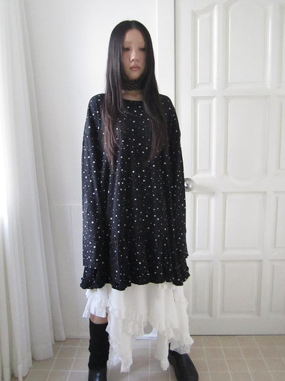 Updateang project Stars Print Lace Trim Oversized Long Sleeve Tee