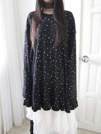 Updateang project Stars Print Lace Trim Oversized Long Sleeve Tee