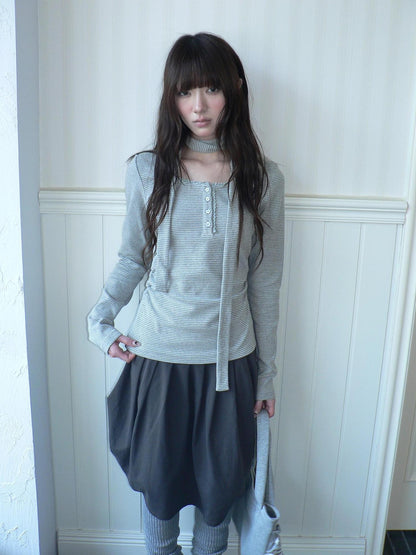 ang project Striped Button Embellished Ruched Waist Women&