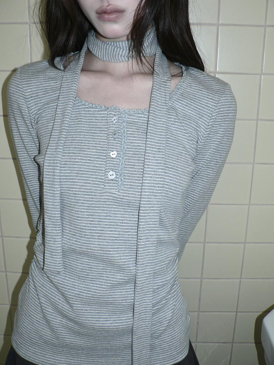 ang project Striped Button Embellished Ruched Waist Women&