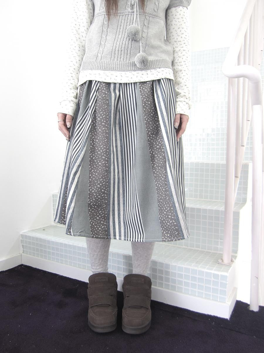 ang project Striped Check Floral Patchwork Elastic Waist A Line Women&