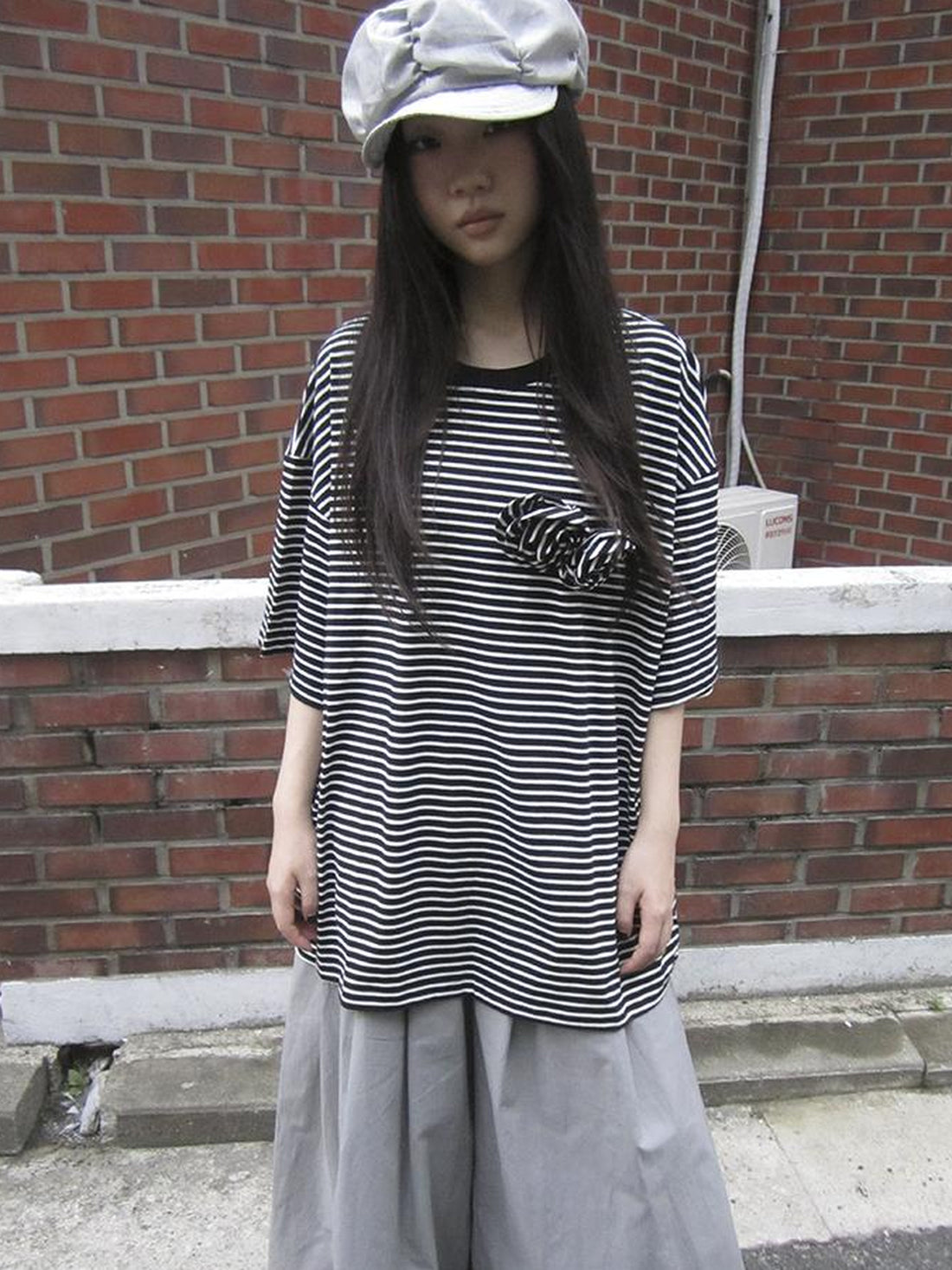 Updateang project Striped Color-Block Floral Print Short Sleeve Tee