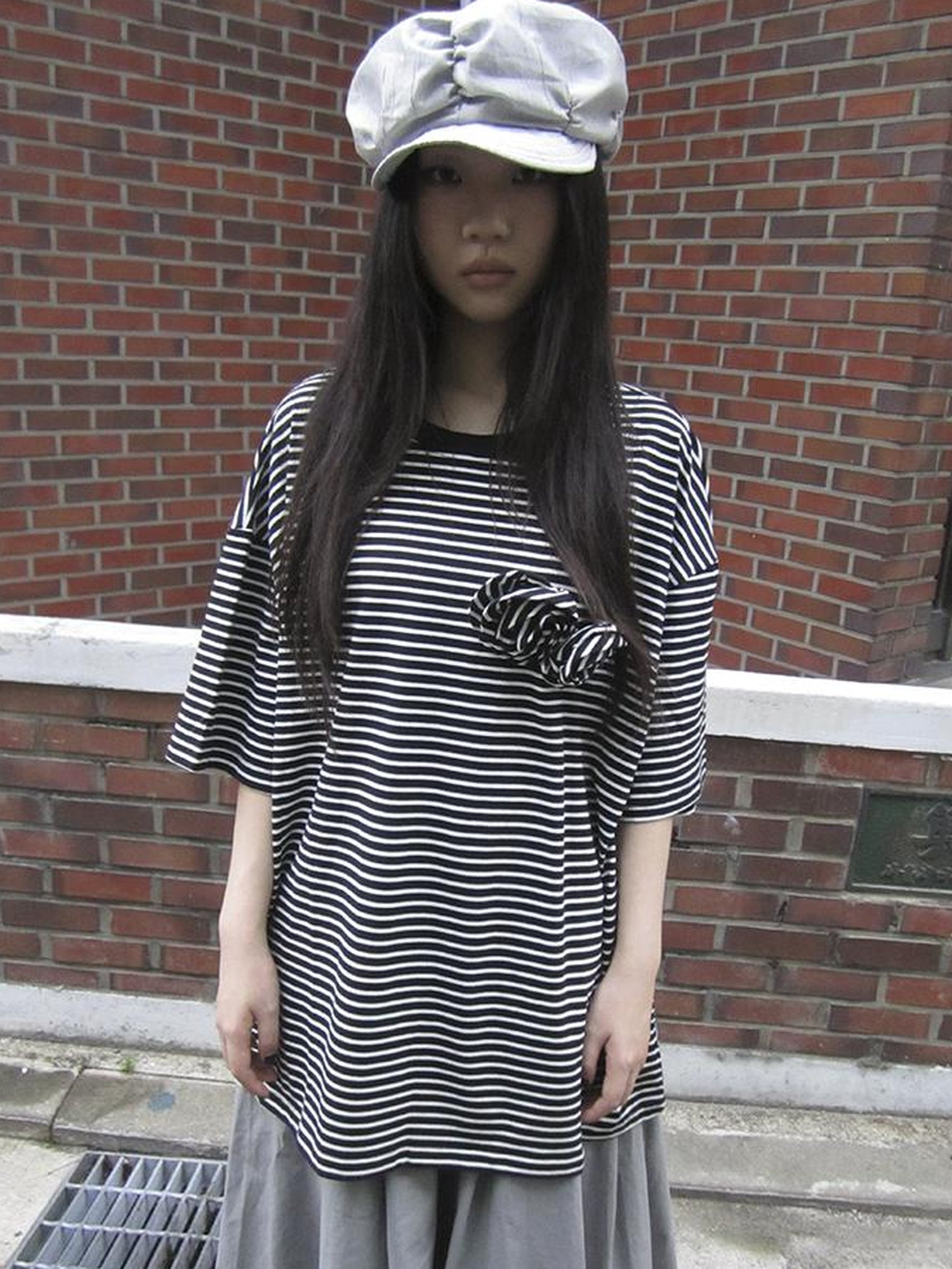 Updateang project Striped Color-Block Floral Print Short Sleeve Tee