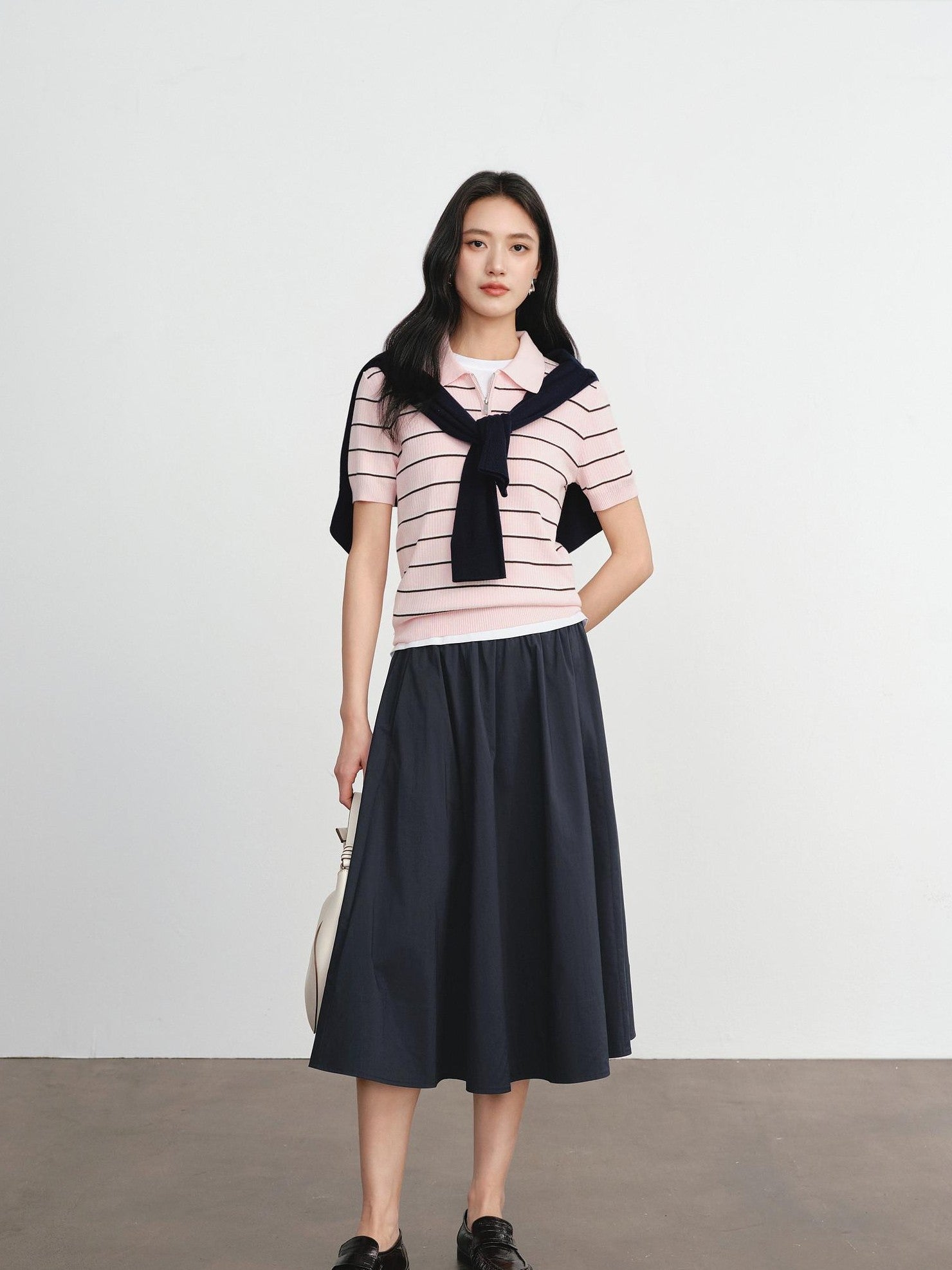 ang project Striped Colorblock Faux Layered Ruched Neck Women&