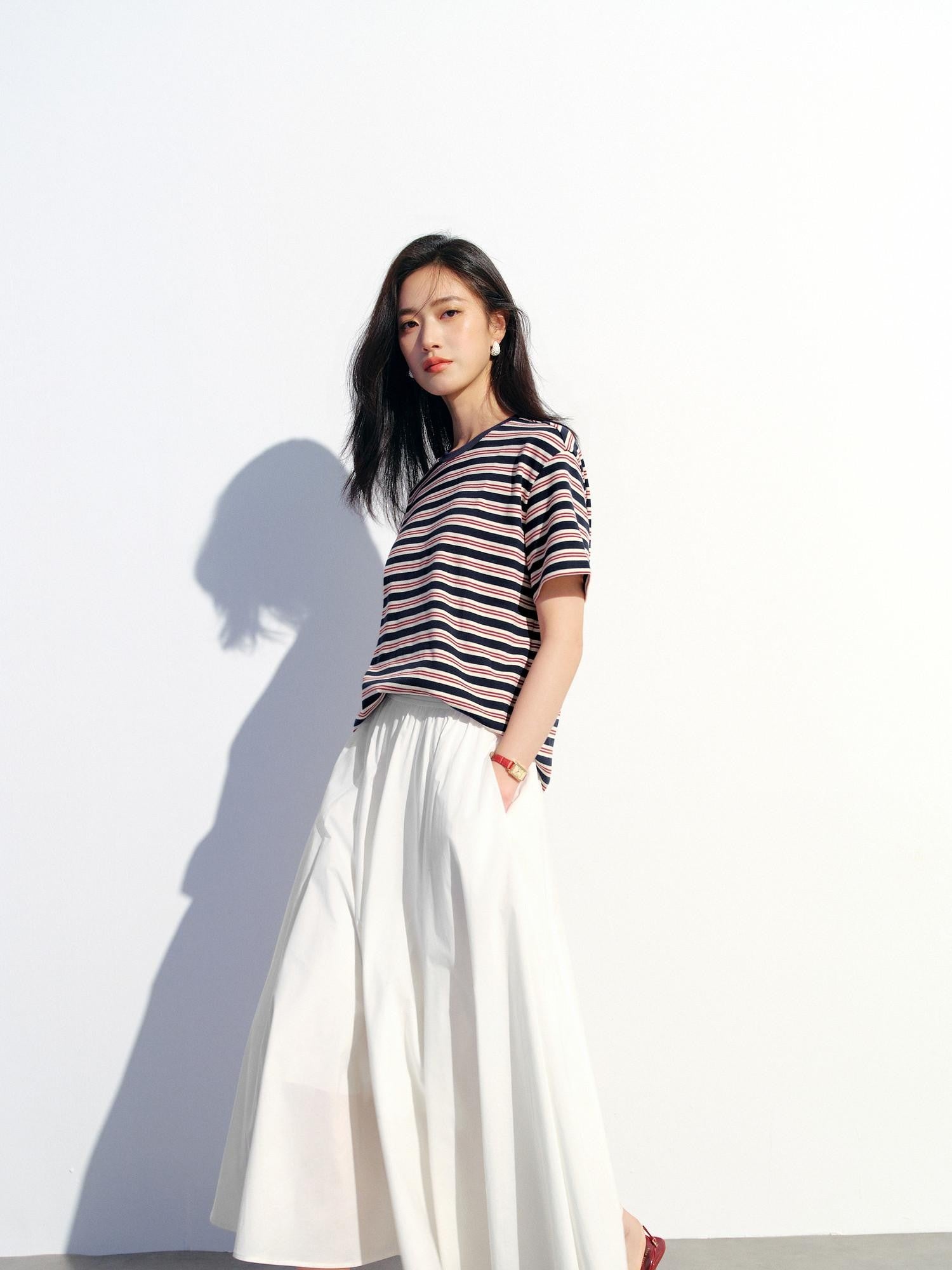 ang project Striped Contrast Layered Draped Neck Ruched Women&