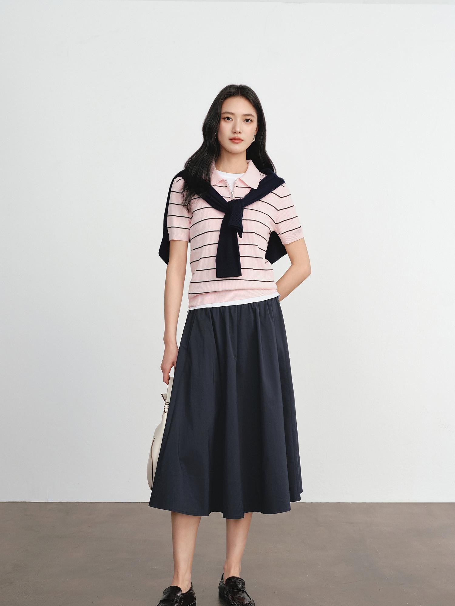 ang project Striped Contrast Layered Draped Neck Ruched Women&