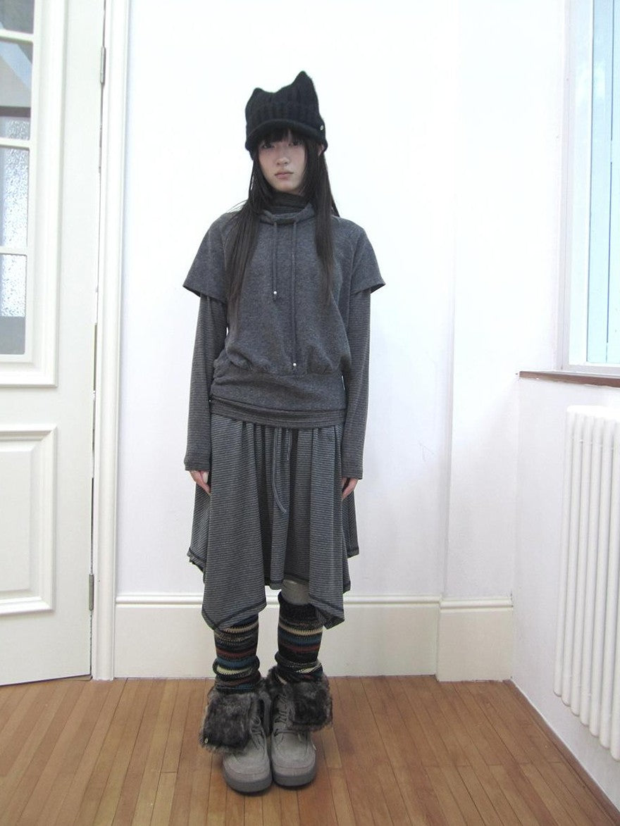 ang project Striped Contrast Stitch Asymmetrical Elastic Waist Women&