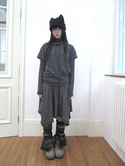 ang project Striped Contrast Stitch Asymmetrical Elastic Waist Women&