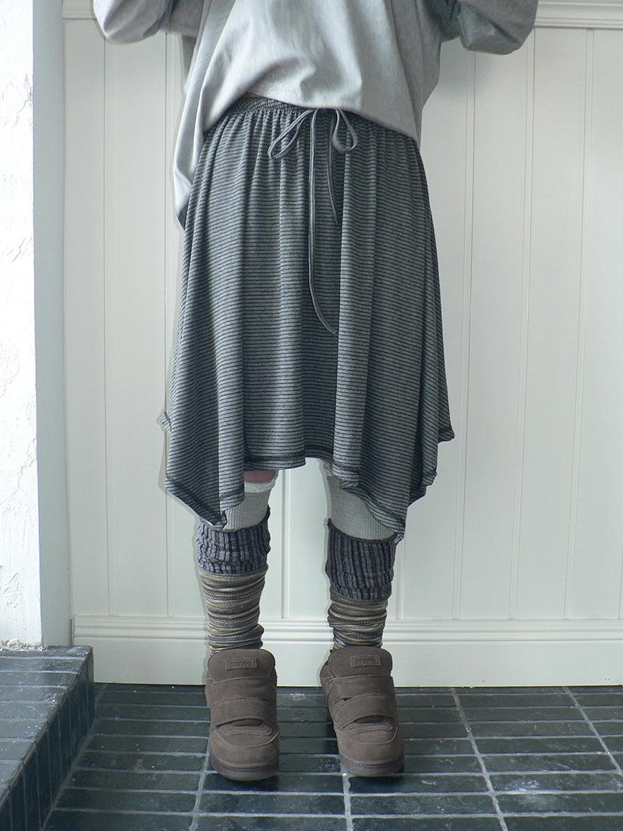 ang project Striped Contrast Stitch Asymmetrical Elastic Waist Women&