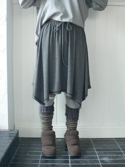 ang project Striped Contrast Stitch Asymmetrical Elastic Waist Women&