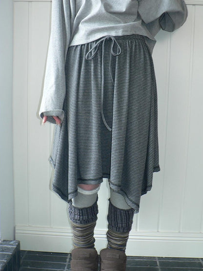ang project Striped Contrast Stitch Asymmetrical Elastic Waist Women&