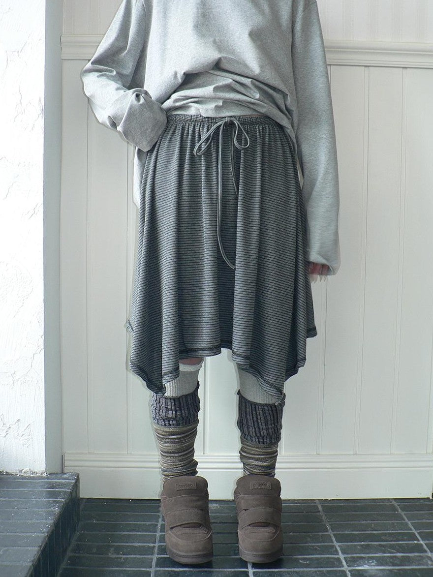 ang project Striped Contrast Stitch Asymmetrical Elastic Waist Women&