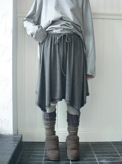 ang project Striped Contrast Stitch Asymmetrical Elastic Waist Women&