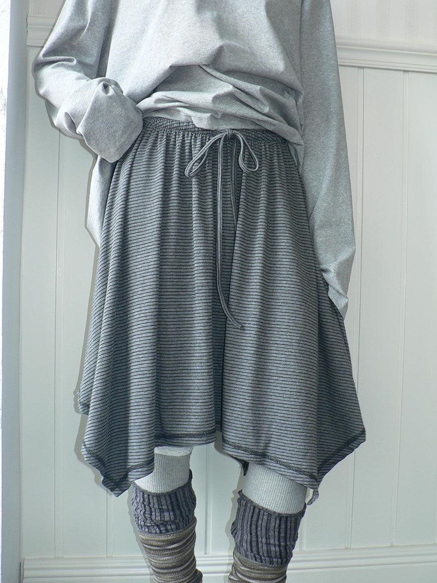 ang project Striped Contrast Stitch Asymmetrical Elastic Waist Women&