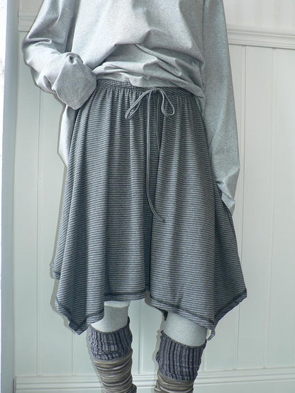 ang project Striped Contrast Stitch Asymmetrical Elastic Waist Women&