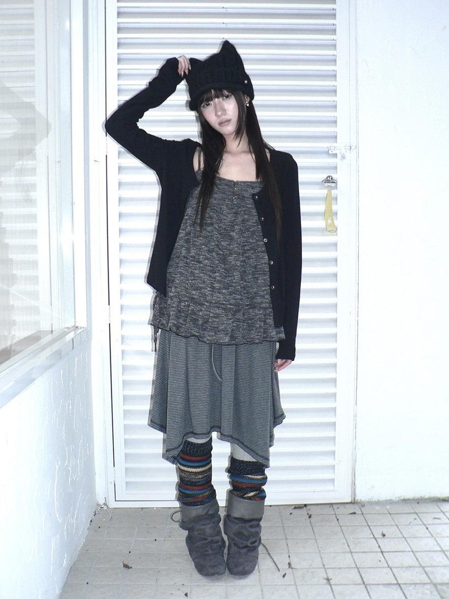 ang project Striped Contrast Stitch Asymmetrical Elastic Waist Women&