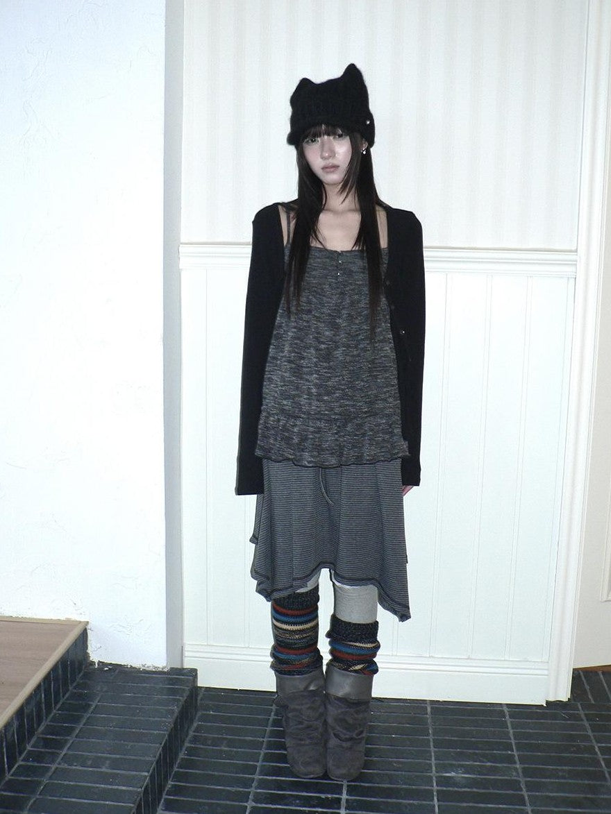 ang project Striped Contrast Stitch Asymmetrical Elastic Waist Women&