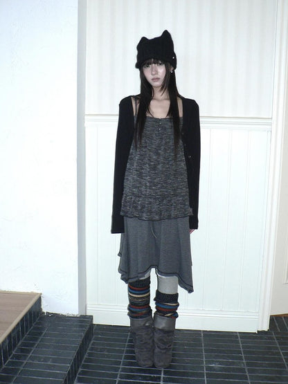 ang project Striped Contrast Stitch Asymmetrical Elastic Waist Women&