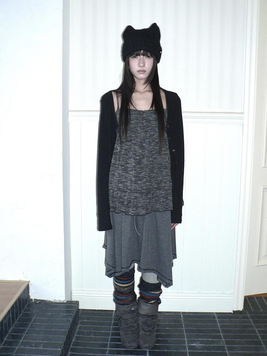 ang project Striped Contrast Stitch Asymmetrical Elastic Waist Women&