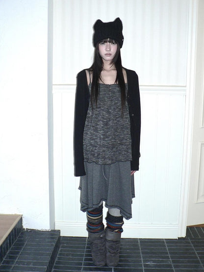 ang project Striped Contrast Stitch Asymmetrical Elastic Waist Women&