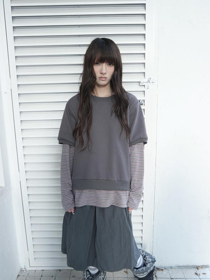 ang project Striped Faux Two Piece Long Sleeve Fleece Women&