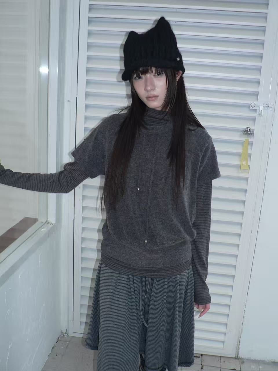 ang_project_Striped_Half_Turtleneck_Drawstring_Two_Piece_Women&