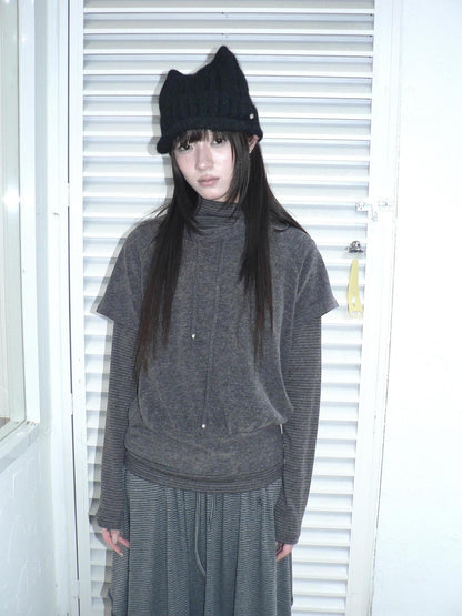 ang project Striped Half Turtleneck Drawstring Two Piece Women&