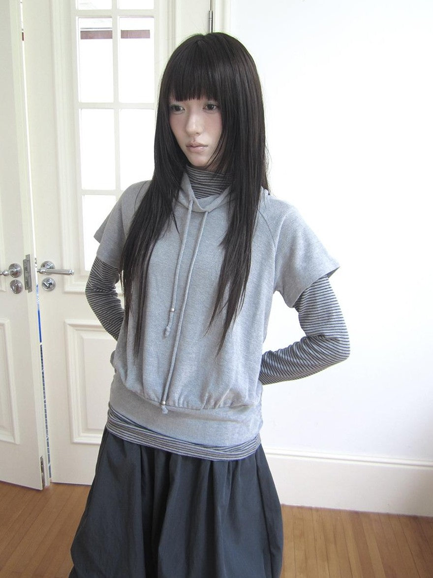 ang project Striped Half Turtleneck Drawstring Two Piece Women&