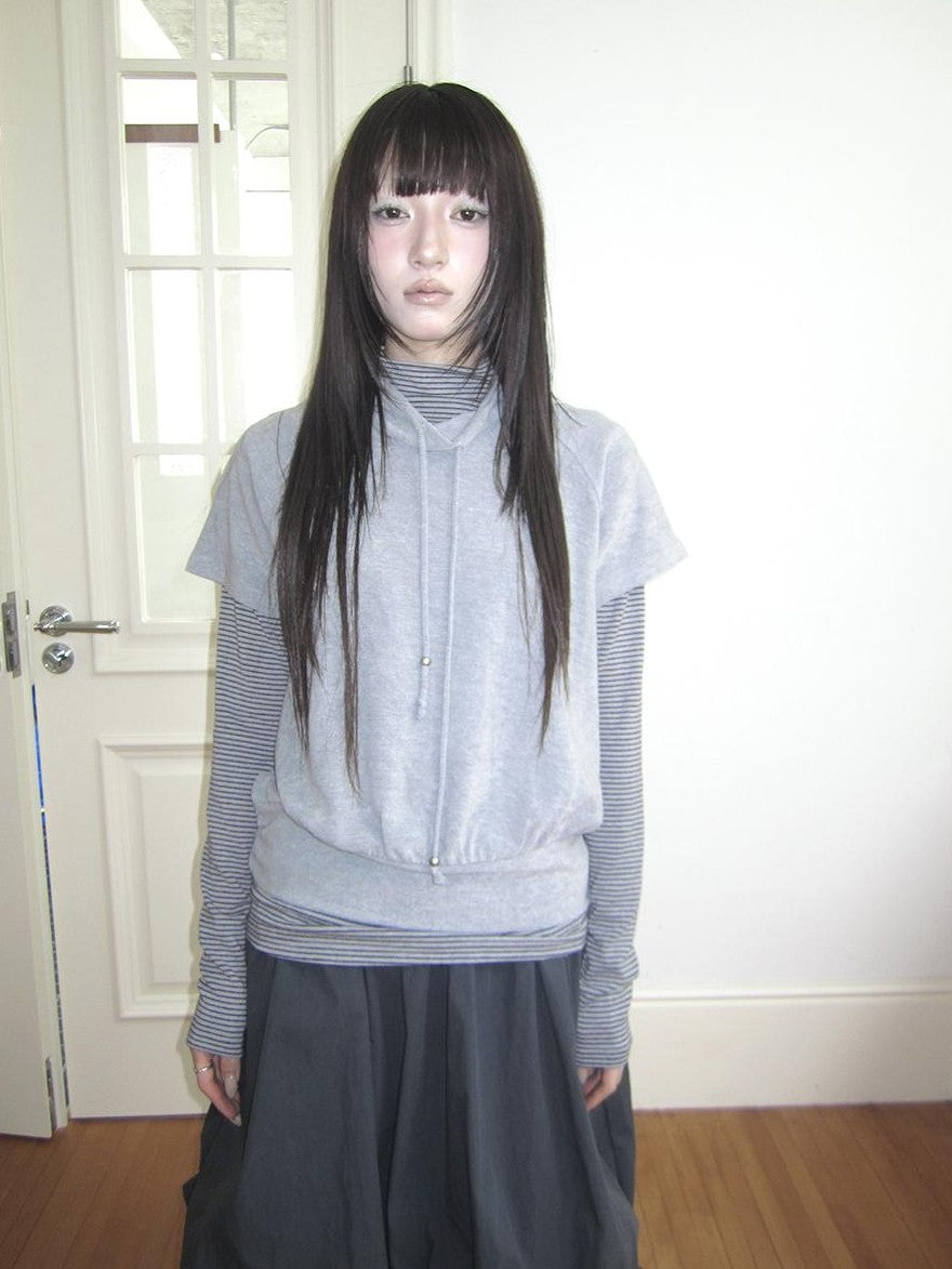 ang project Striped Half Turtleneck Drawstring Two Piece Women&