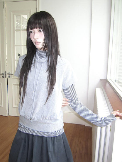ang project Striped Half Turtleneck Drawstring Two Piece Women&