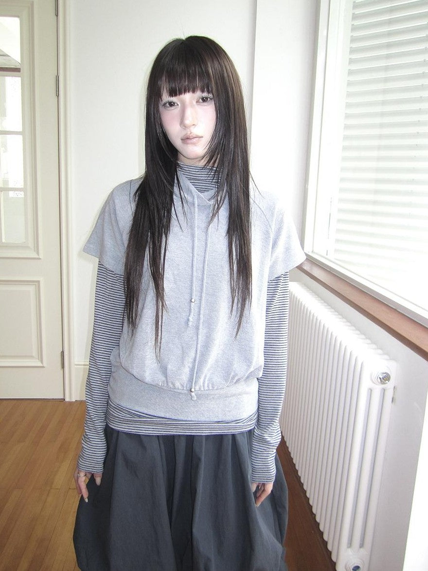 ang project Striped Half Turtleneck Drawstring Two Piece Women&