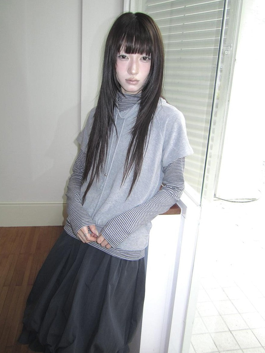 ang project Striped Half Turtleneck Drawstring Two Piece Women&