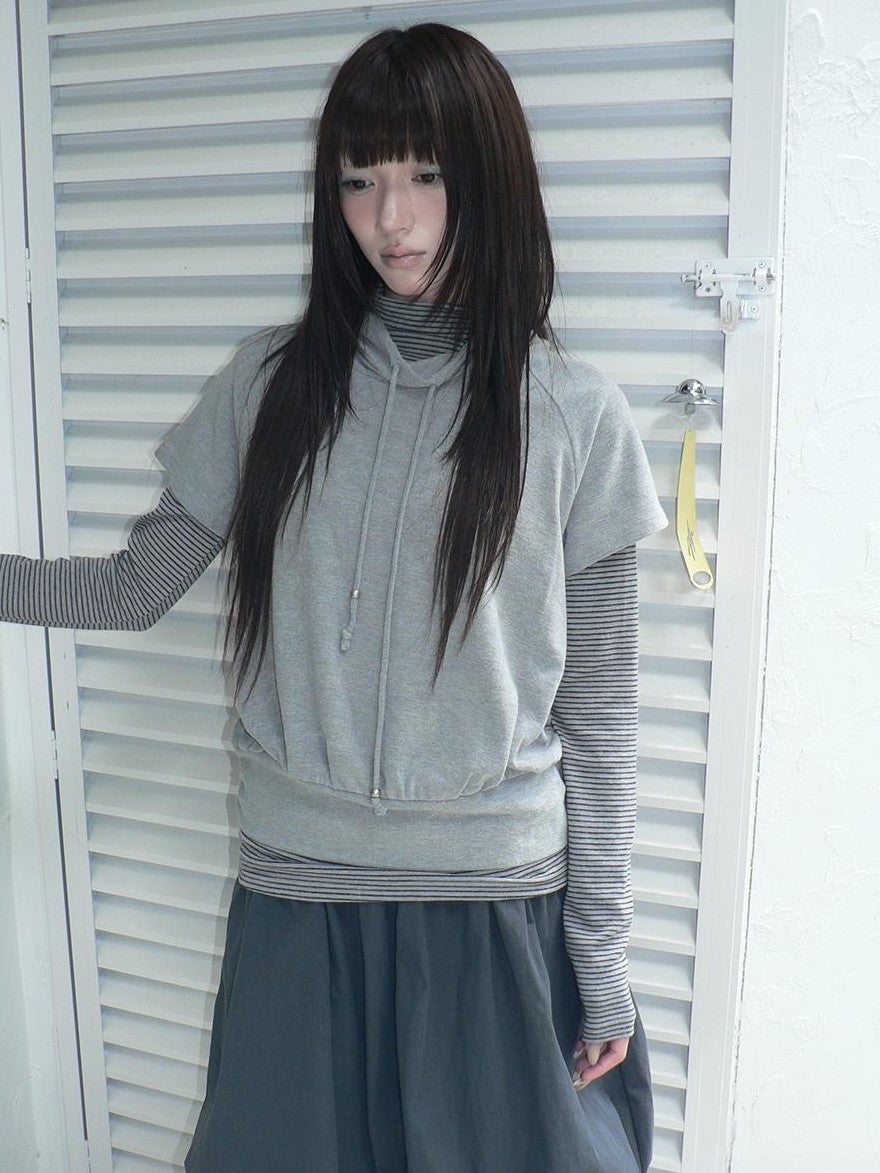 ang project Striped Half Turtleneck Drawstring Two Piece Women&