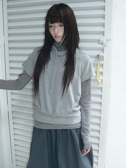 ang project Striped Half Turtleneck Drawstring Two Piece Women&
