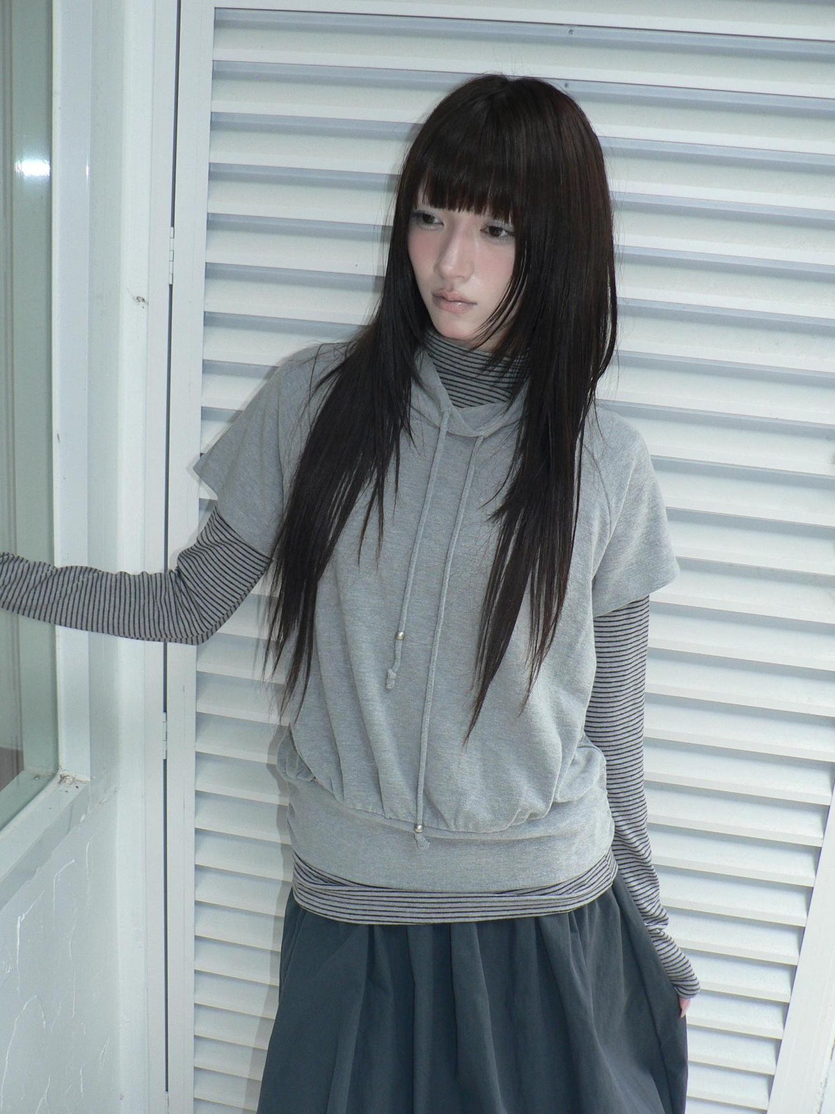 ang project Striped Half Turtleneck Drawstring Two Piece Women&