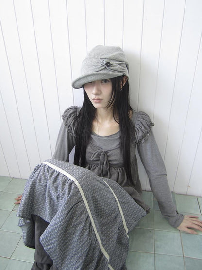 ang project Striped Handmade Pleated Wide Brim Vintage Women&