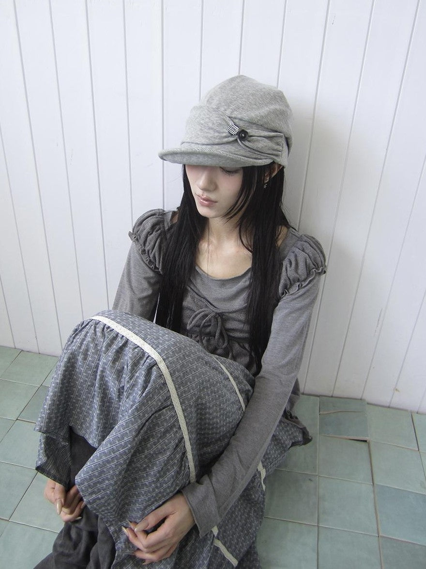ang project Striped Handmade Pleated Wide Brim Vintage Women&