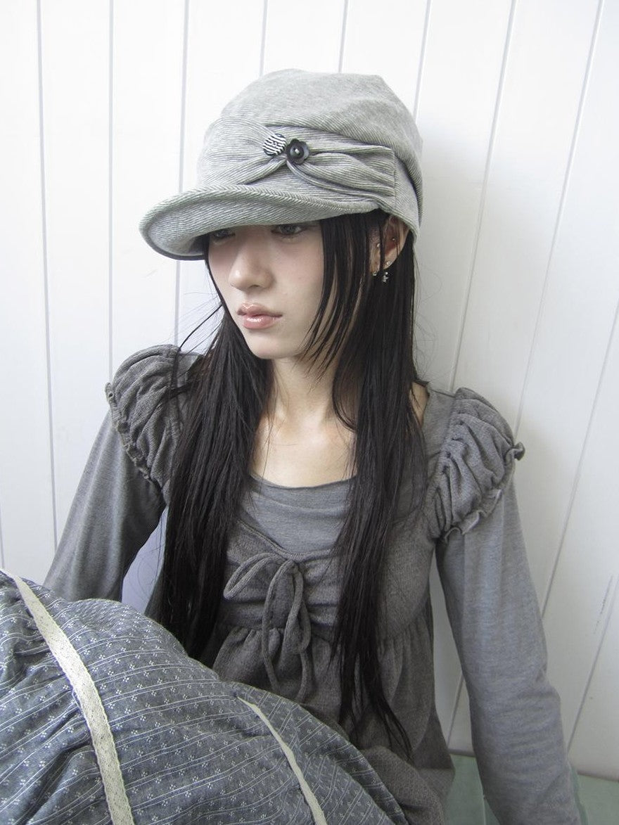 ang project Striped Handmade Pleated Wide Brim Vintage Women&