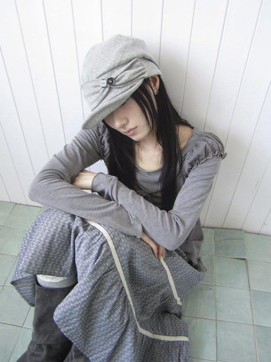 ang project Striped Handmade Pleated Wide Brim Vintage Women&