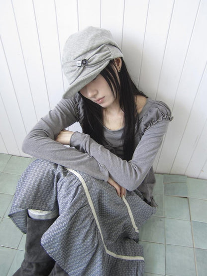 ang project Striped Handmade Pleated Wide Brim Vintage Women&
