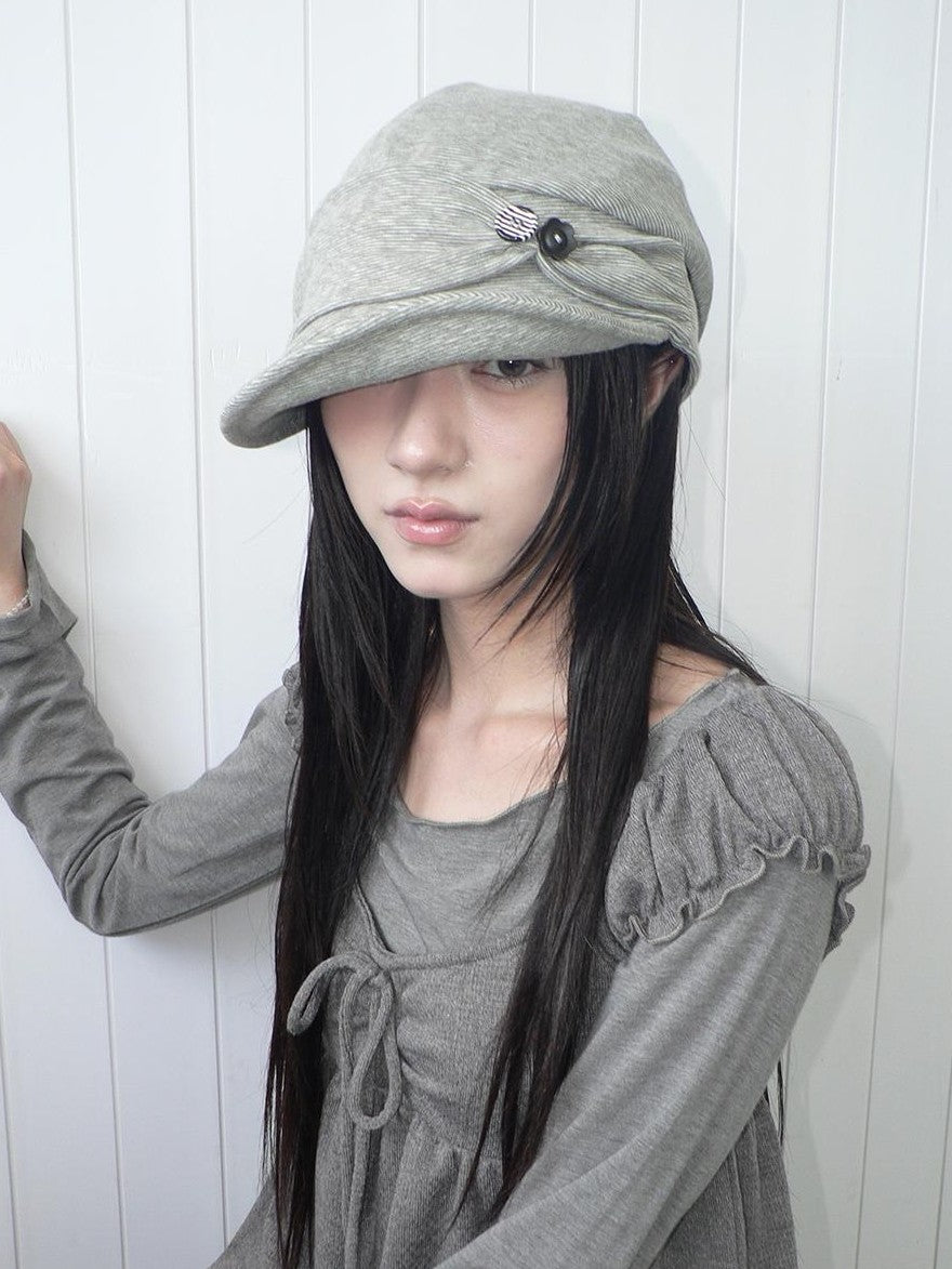 ang project Striped Handmade Pleated Wide Brim Vintage Women&