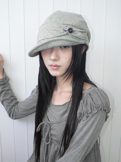 ang project Striped Handmade Pleated Wide Brim Vintage Women&
