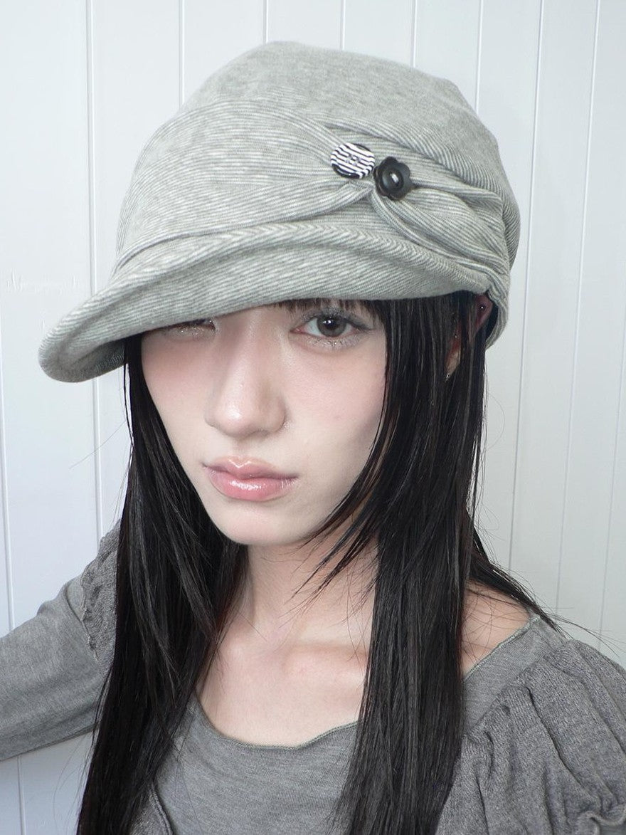 ang project Striped Handmade Pleated Wide Brim Vintage Women&