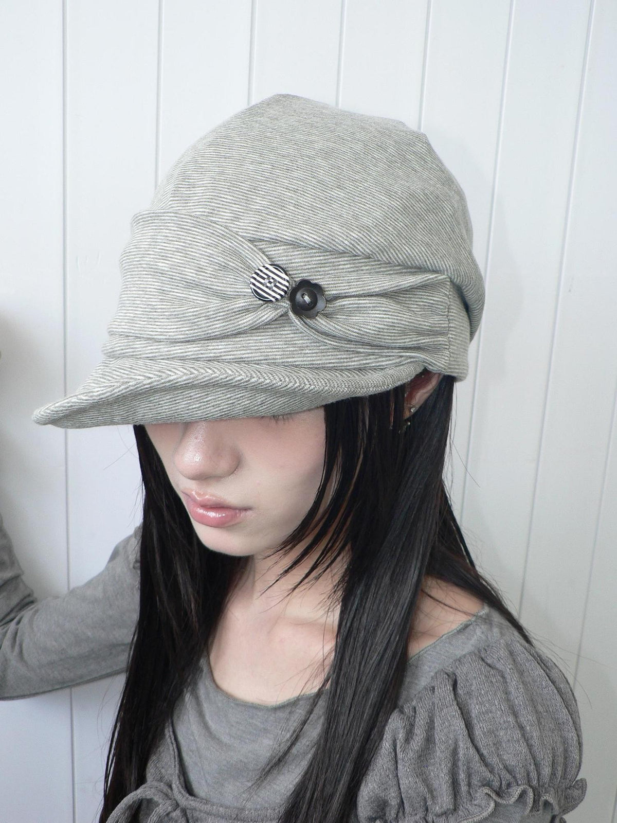 ang project Striped Handmade Pleated Wide Brim Vintage Women&